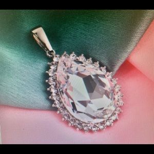 White Crystal Halo Pendant in Platinum Over Sterling Silver